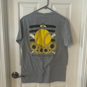 Simply Southern Gray Tee with Yellow Softball and Sunflower Design
